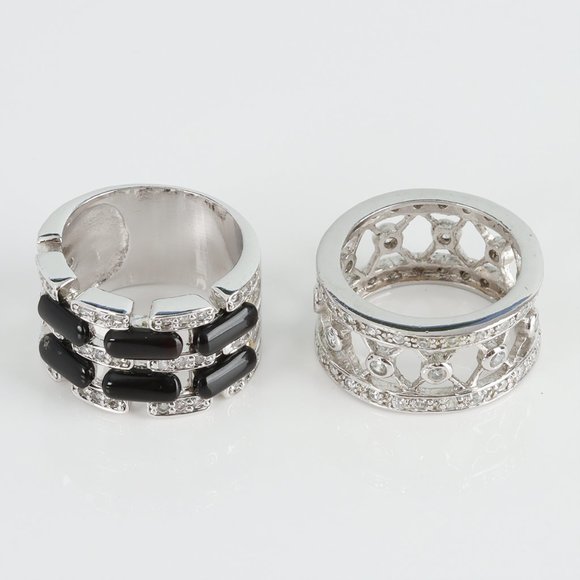 Onyx & Crystal Station Band Ring  and Crystal Silver-Plated Ring Bundle Size 8 - Picture 2 of 6